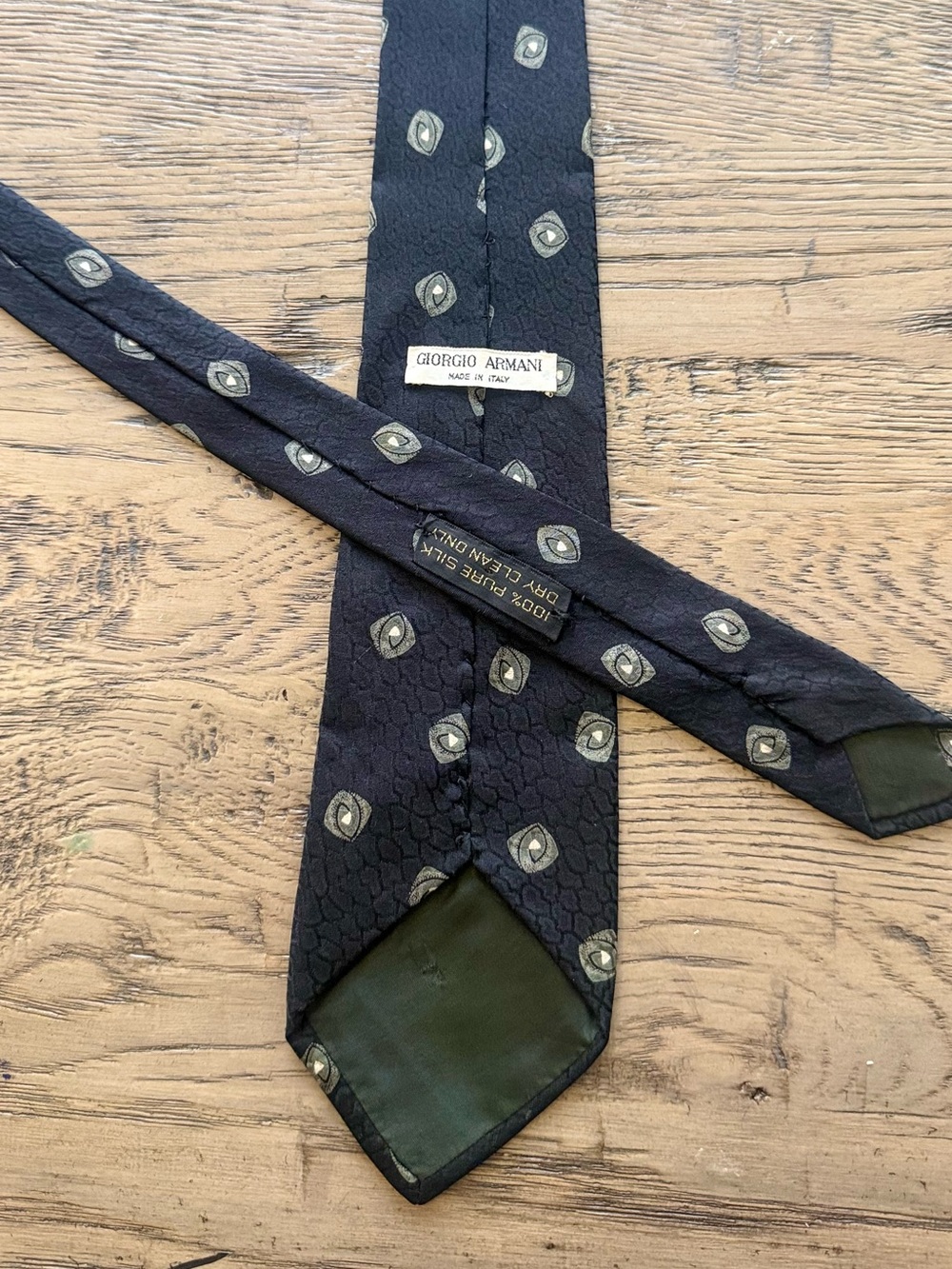 Giorgio Armani Black Silk Tie with Subtle Ivory Medallions